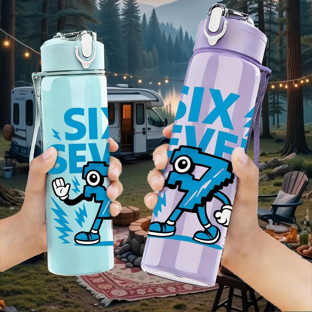 1PC Six Seven Number Letter 750ml Color Plastic Sports Water Bottle Leakproof Flip Straw Lid Suitable for Sports Office Home Use