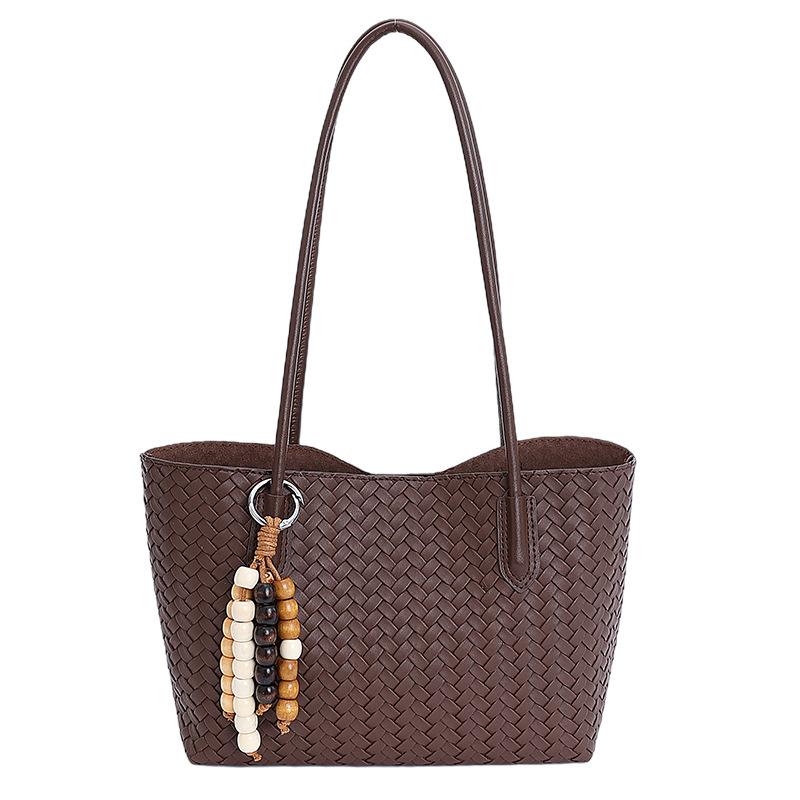

Сумка женская плетеная узор новая универсальная на плечо сумка для студентов колледжа для учебы и работы сумка-тоут ретро повседневная сумочка Without pendant темно-коричневого