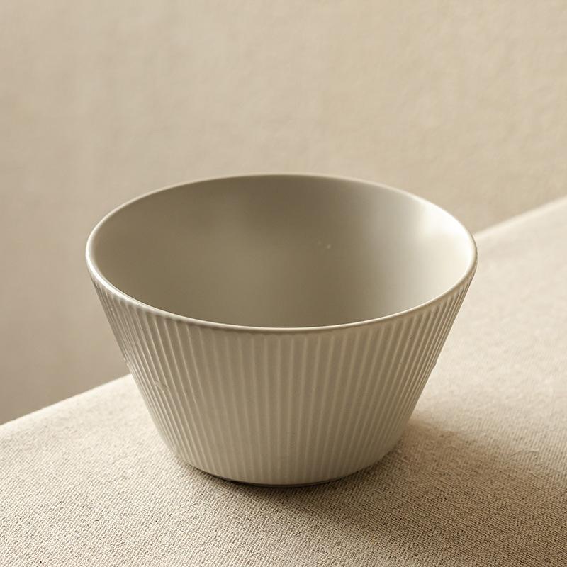 Retro Style Vertical Pattern Hat Bowl Matte Texture Ceramic Bowl Rice Bowl Nordic Style Household Tableware Small Soup Bowl Noodle Bowl