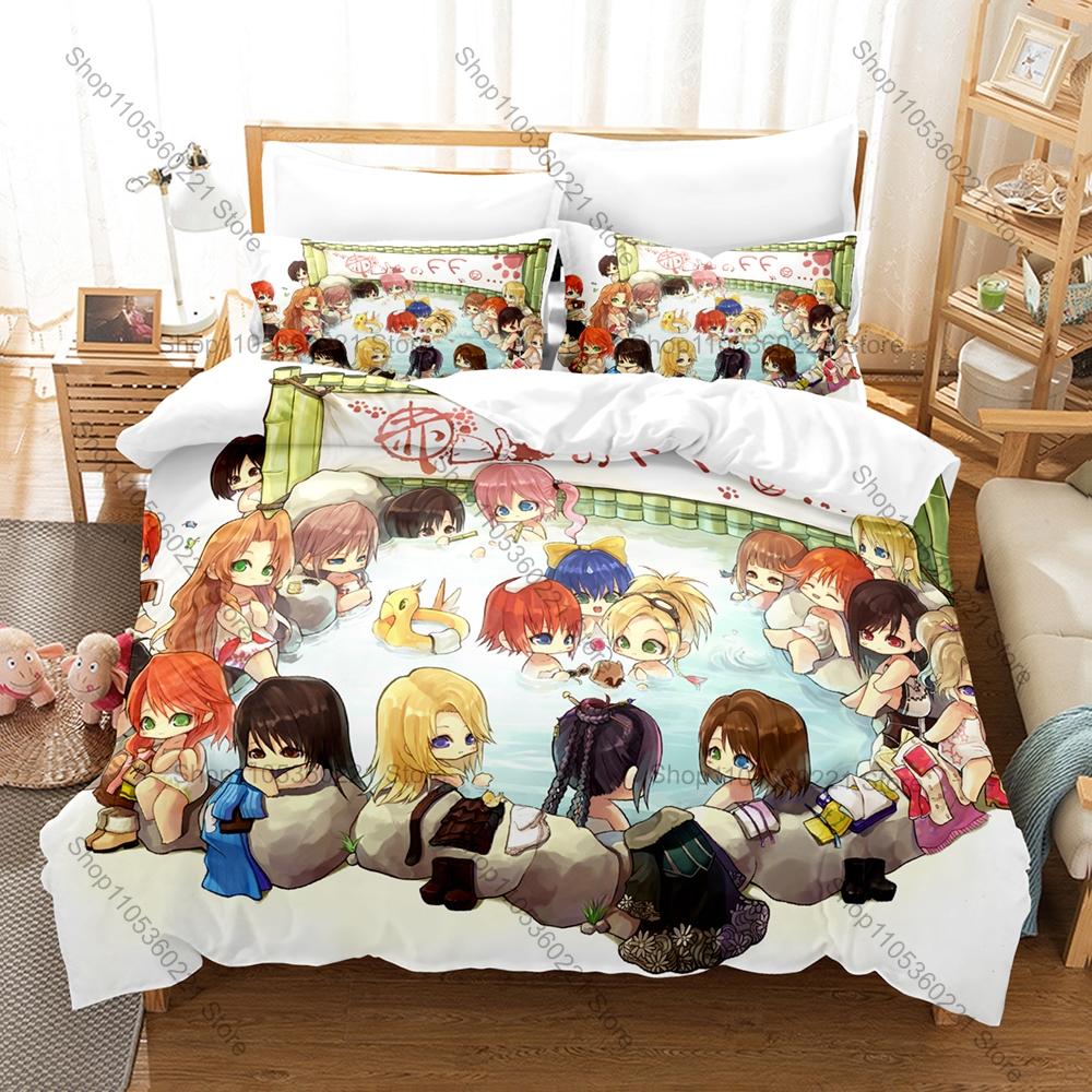 Final Fantasy Series Iconic Heroes Magic Fantasy World HD Print Bedding Set Duvet Cover 2 Pillowcases Polyester Game Room Decor
