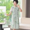 New Chinese Style Elegant Summer Short-Sleeve Dress for Middle-Aged Women