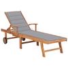 Day and Night - Day and Night Lounger with Gray Cushion Solid Teak Wood