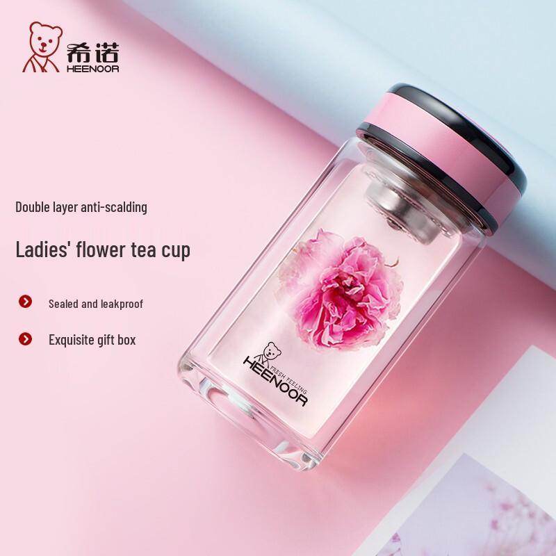 HEENOOR Double-Layer Portable Glass Cup