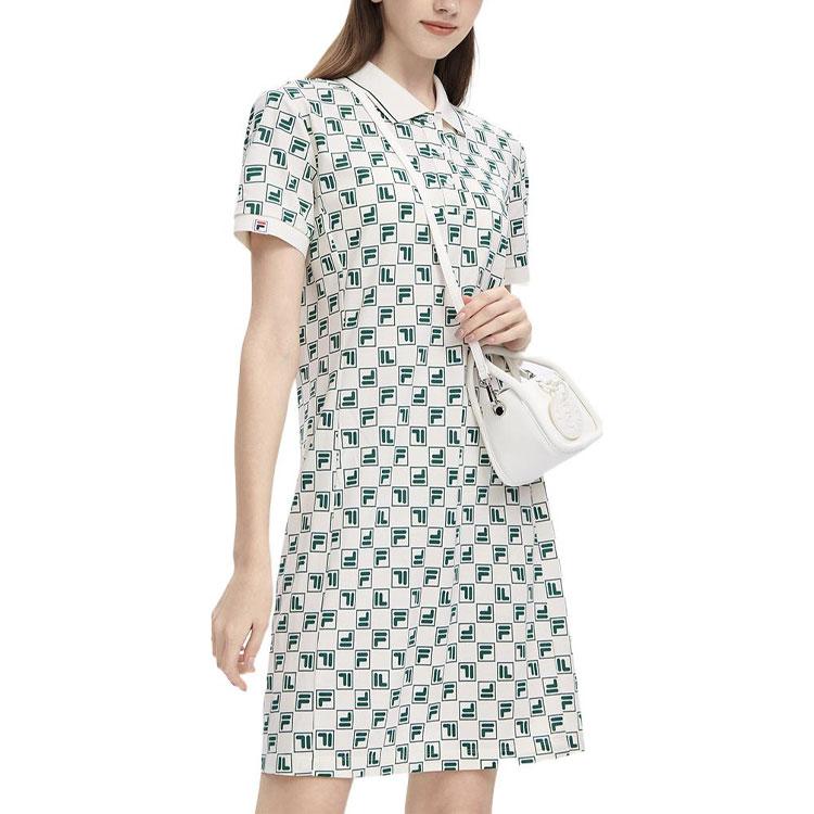 Fila Valentines Day American Series All Over Logo Print Knitted Fashion Casual Short Sleeve Dress Women Dresses F11W329314FZD