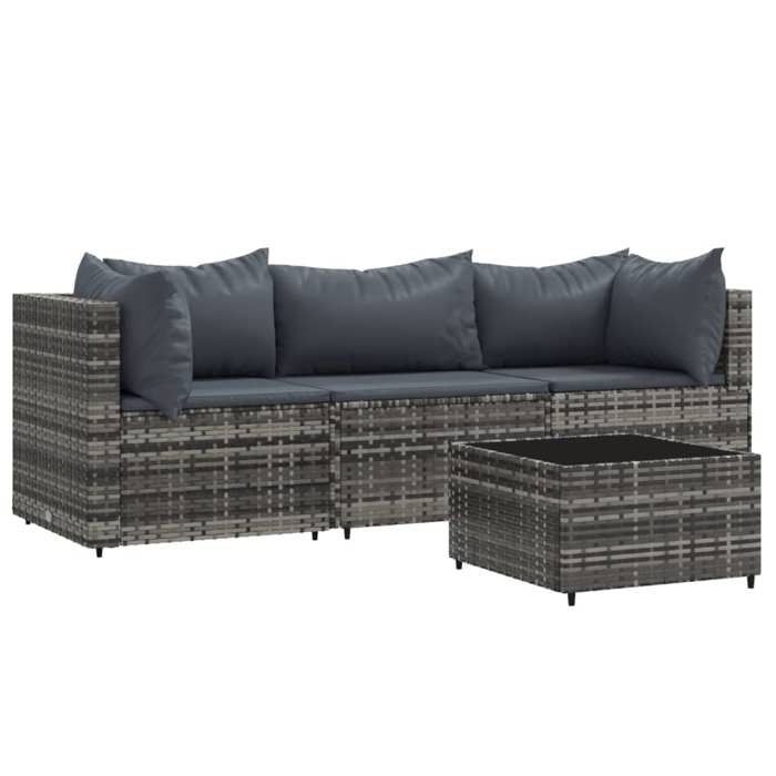 VidaXL Salon de jardin 4 pcs avec coussins Gris Résine tressée, ensemble de salon d'extérieur, ensemble de mobilier 319767