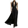 European and American sexy neck deep v-neck dress linen waist thin pendulum sleeveless long holiday dress