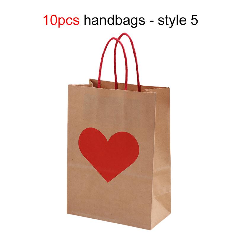 10pcs Kraft Paper Gift Bags with Handles Valentine Day Style Festival Supplies Wedding LOVE Print High-capacity Storage TMZ