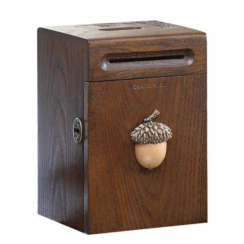 High Quality Solid Wood Piggy Bank, Large Capacity Durable, with Built-in Lock, Large Capacity