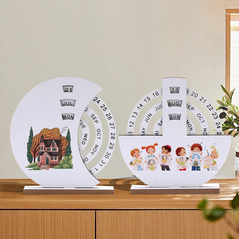 DIY Creative Wooden Perpetual Calendar Desktop Family Handmade Table Decoration Ornament