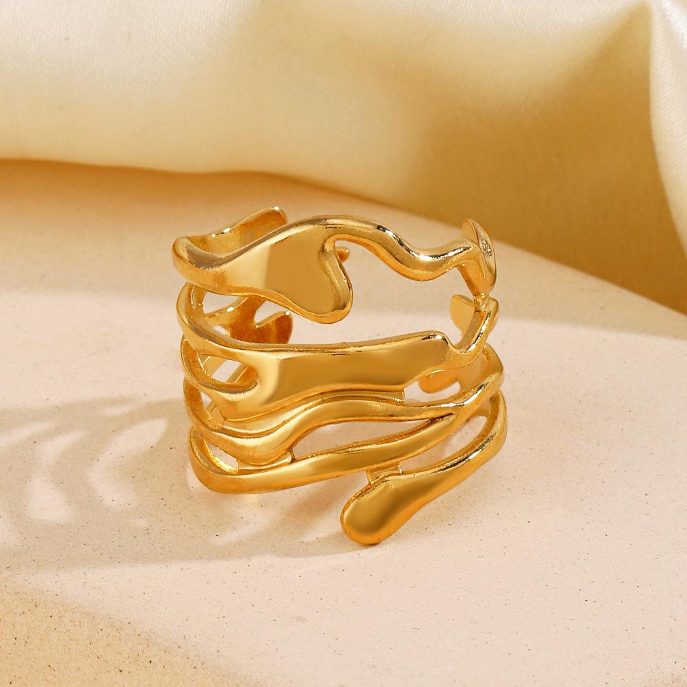 

Stainless steel geometric irregular melted metal opening ring for women, hollow cool punk finger ring, gold Color , silver Color resizable золотий