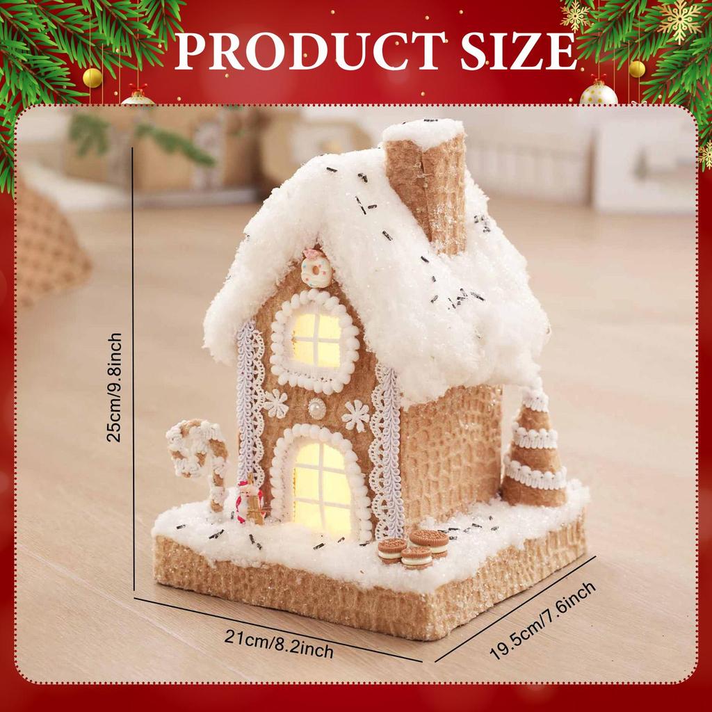 Lighted Gingerbread Christmas Village House with LED Lights Foam Fabric Table Centerpiece Ornament for Holiday Home Decorations