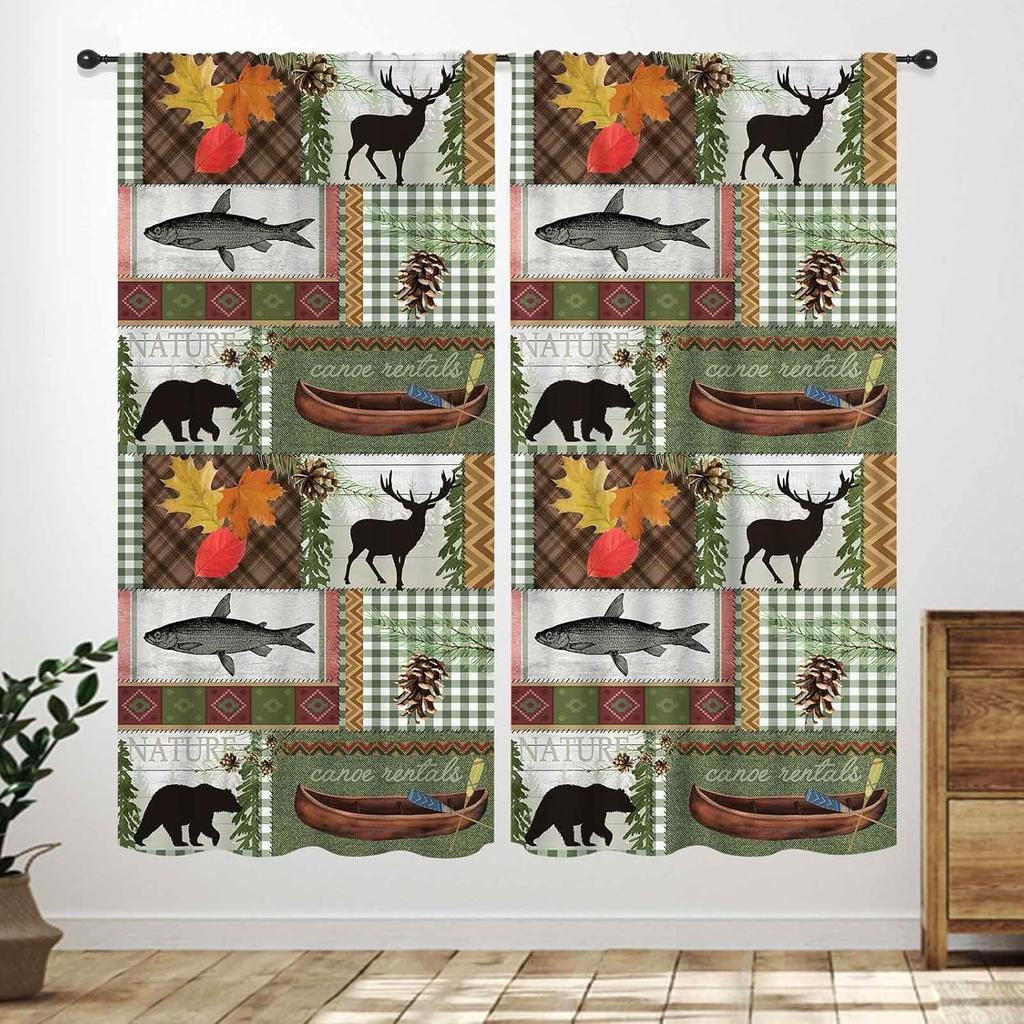 Rustic Deer Curtains,Farmhouse Cabin Lodge Country Forest Hunting Wild Animal Vintage Elk Window Treatments Drapes for Bedroom