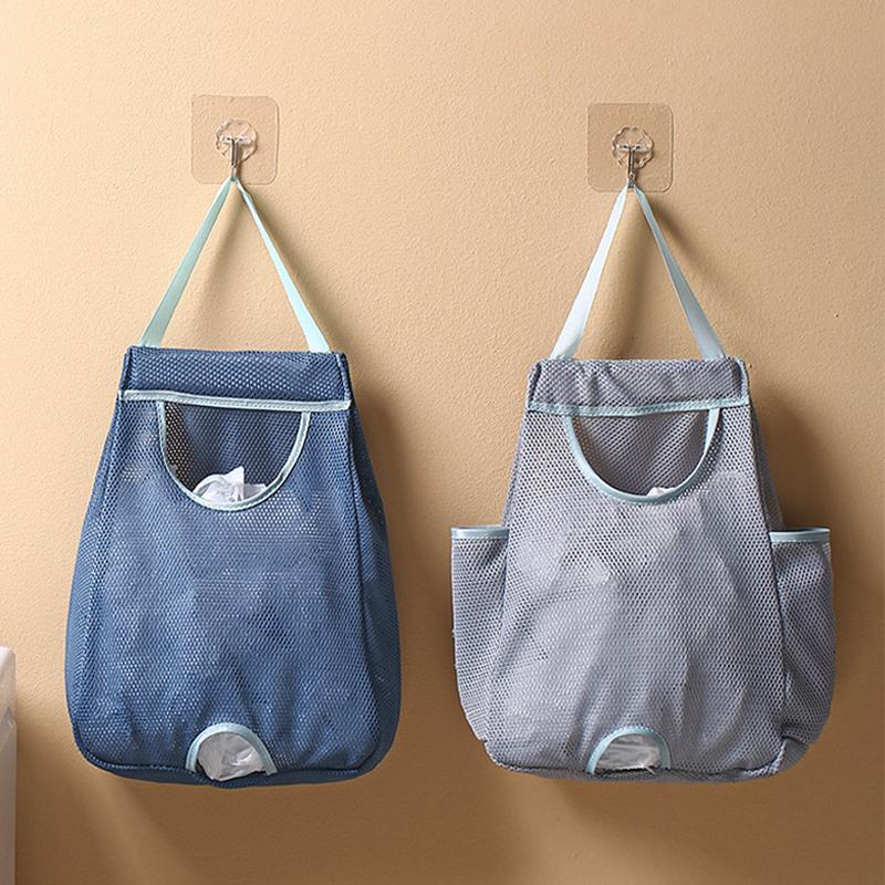 Garbage Bag Storage Box For Plastic Bag Wall Hanging Pocket Washable Mesh Storage Bags Plastic Bag Holder Dispenser Kitchen