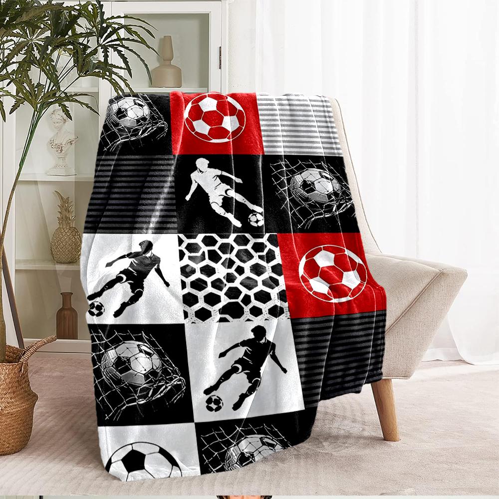 Soccer Theme Printed Blanket - Perfect for Couch, Bed, Travel & Outdoor Use | Machine Washable, Cozy & Durable.