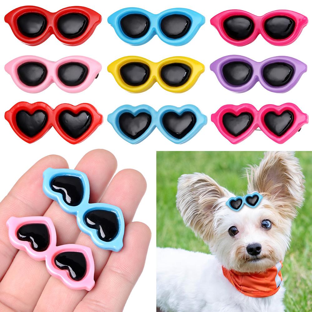 Pet Small Dog Cat Hair Clips Heart Sunglasses Shape Hairpins Lovely Puppy Bows Barrette Pet Supplies Grooming Hair Accessories