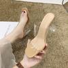 Summer new summer transparent heel high heel thick heel simple PVC cool slippers with open toes