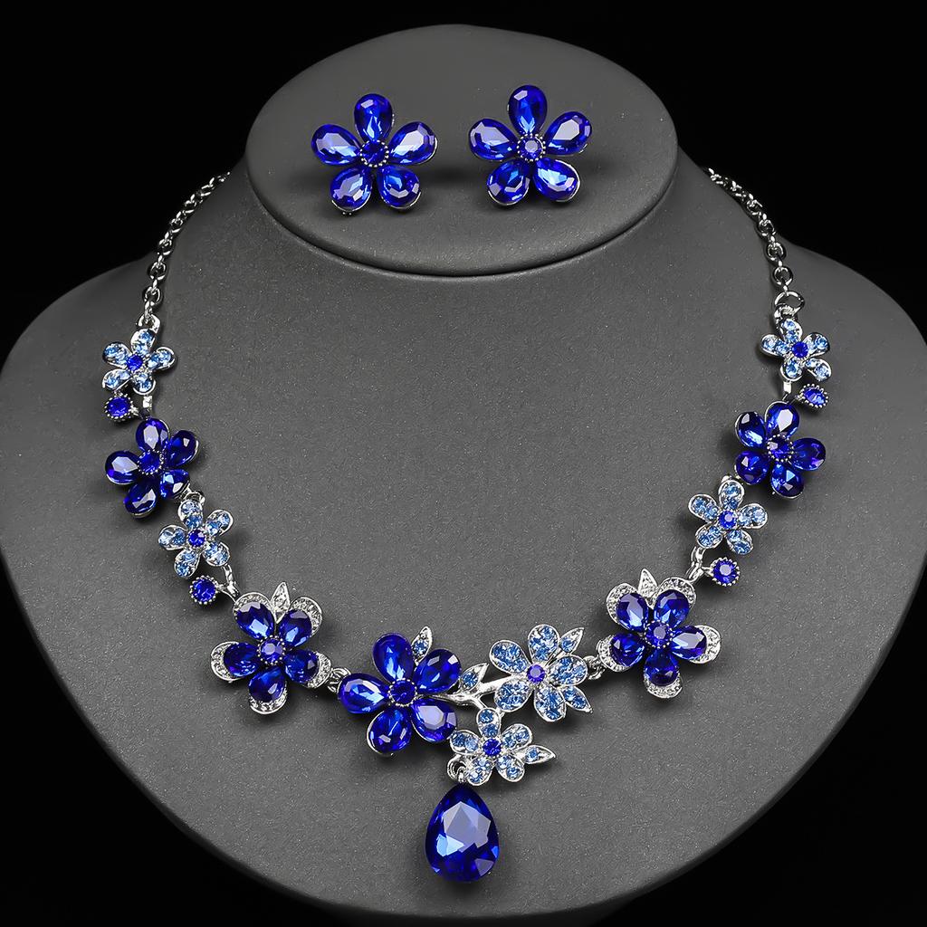 Necklace Earrings Set Women'S Jewelry Crystal Water Extra Alloy Bridal Wedding Jewelry Flowers Retro Style