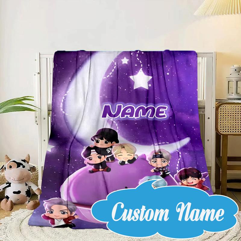 Custom Name Music Friends K-pop Blanket bed sofa Blanket Flannel Blanket for Camping, Hiking, Picnic Essentials,gift for Fan family