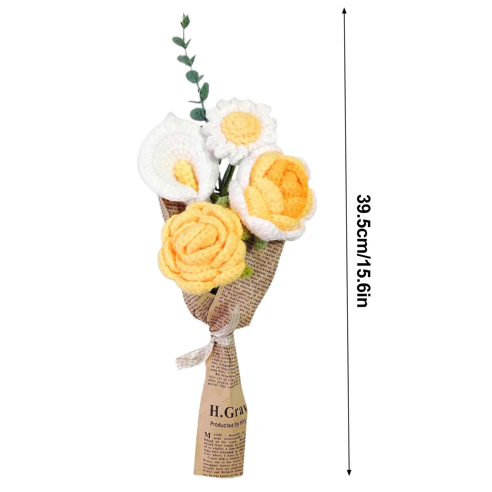 

Homemade Knitting Crochet Flower Bouquet Romantic Wedding Bridal Bouquet Party Home Decoration Homemade Teacher s Day Gift жёлтый