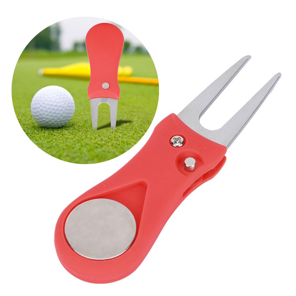 Portable Golf Green Divot Repair Tool Folding Ball Fork Lawn Repairing Golfer Practicing Accessoryred