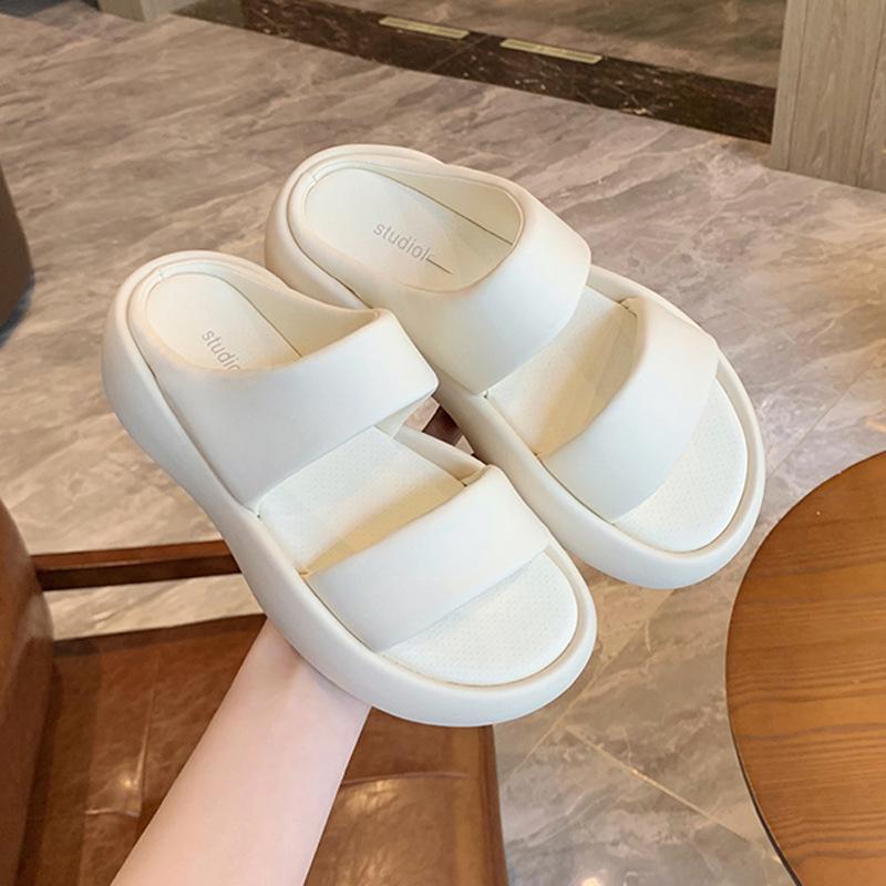 

Cloud bubble bread casual slippers round head wide edge double word with thick bottom soft elastic soft cool slippers female summer 40