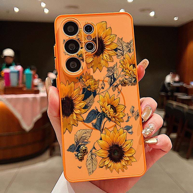Lotus Sunflowers Pattern Case For Samsung Galaxy S26 Ultra S25 Edge S24 Plus S23 FE S22 A17 A54 A55 A56 A57 5G Magnetic For Magsafe Matte Cover
