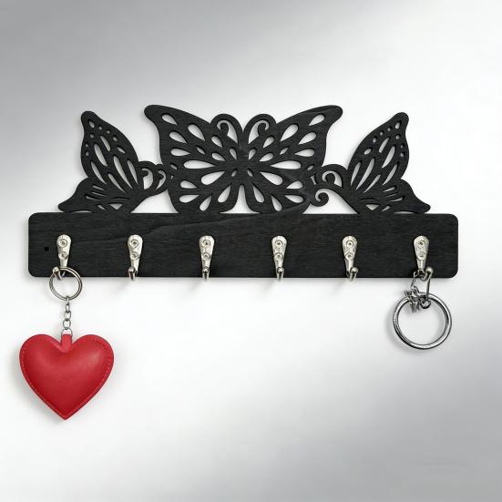 Coat Hook with 6 Metal Hooks Wall Mounting Nail-Free Hooks Butterfly Hollow Design Storage Rack for Keys Bags Small Items