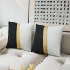 Faux Leather and Cotton Throw Pillow Covers 18x18 Inch Set of 2 Black and White Decorative Pillow Covers with Gold Stripe Patchwork Modern Farmhouse