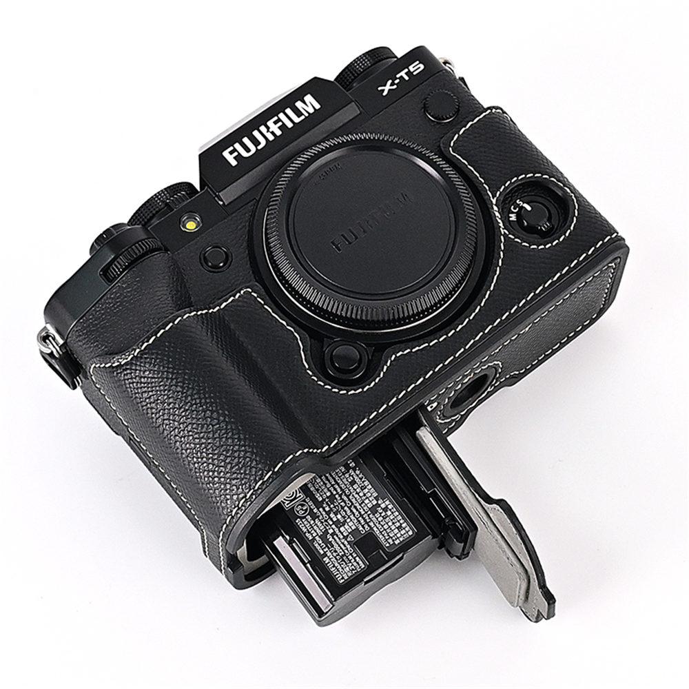 XT5 Palm Print PU Leather Camera Half Case for Fujifilm XT5 Fuji X-T5 Bottom Opening Cover With Strap