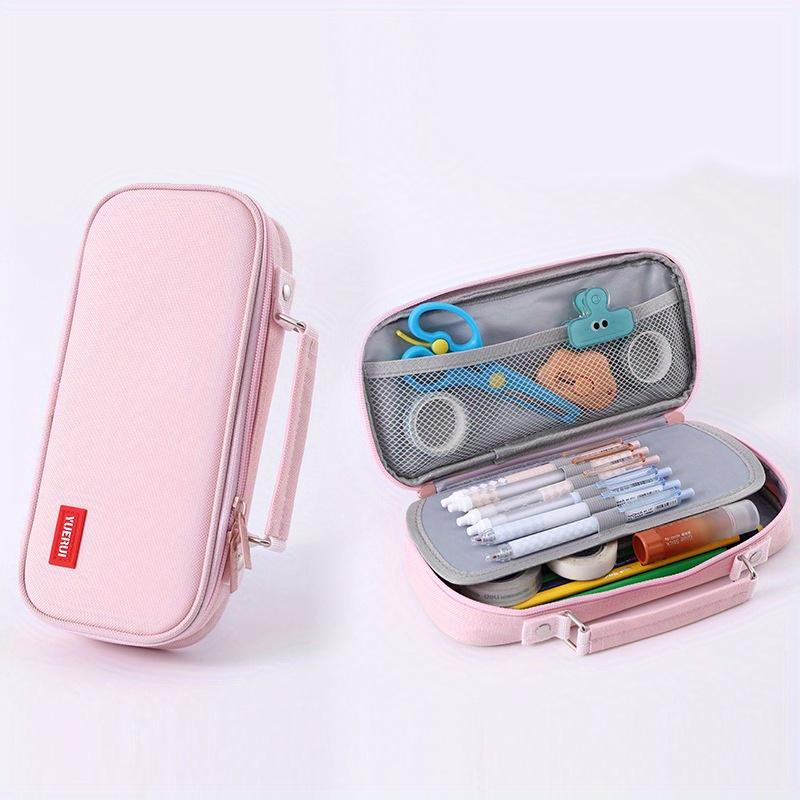 

Canvas Pencil Bag Large Capacity Portable Stationery Bag Exam Stationery Storage Box Student Three-layer Portable Pencil Case Multifunctional Pen Bags рожевий