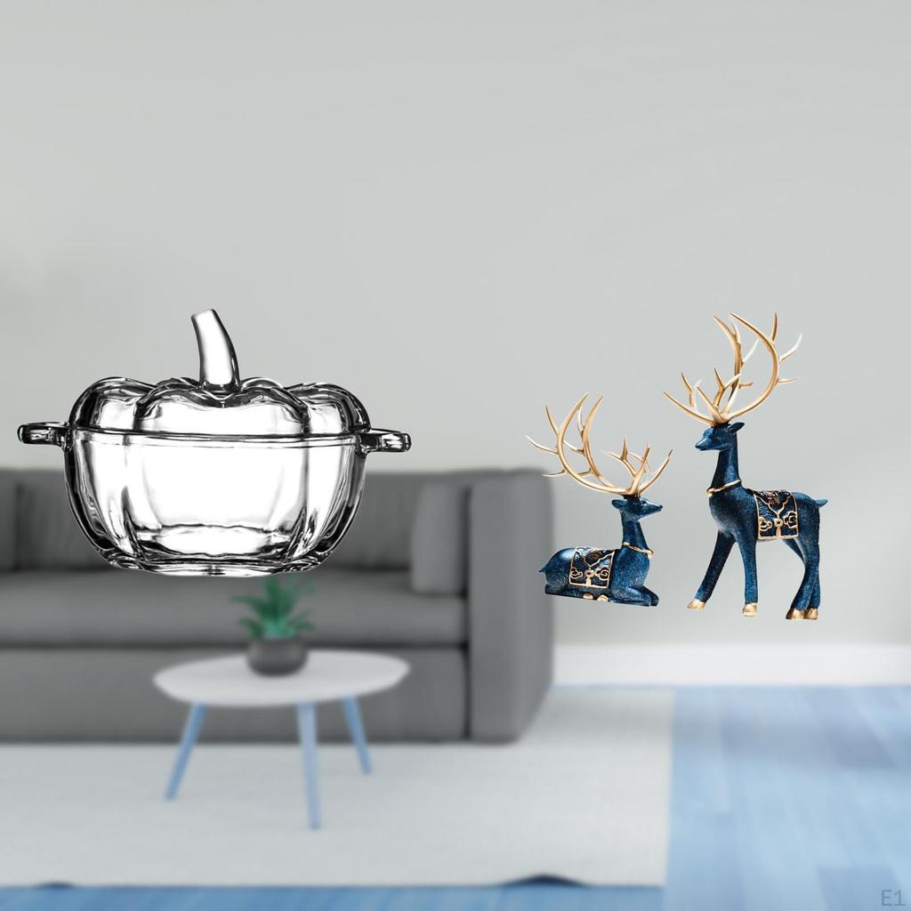 Glass Candy Dish Pumpkin Shaped Bowl with Lid Cookie Jar Clear Reindeer Statue Sitting Standing Deer