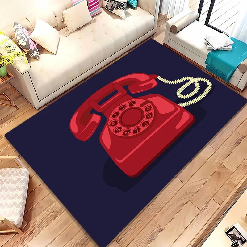 3D HD Printing Retro Phone Carpet for Living Room Cartoon Children's Bedroom Sofa Doormat Floor Tapete Anti-slip Mat Decor Rugs