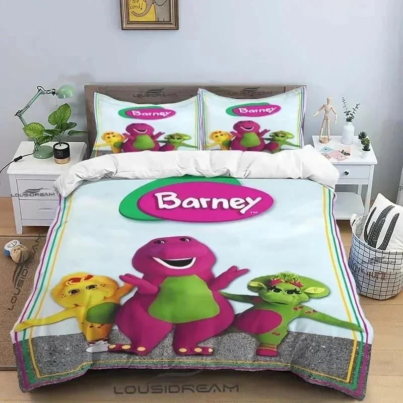 Barney Friends Cute Cartoon Bedding Set Dinosaur Pattern Duvet Cover Pillow Case Boys Bedroom Double King Size Comforter Gift
