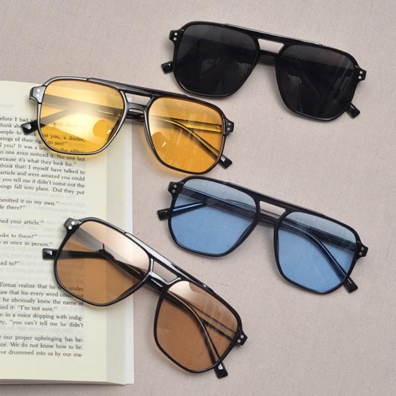 Oversized Pilot Sunglasses Double Bridge Sunglasses for Women Men Anti Glare Sun Shades for Driving Beach Travel Eyewear