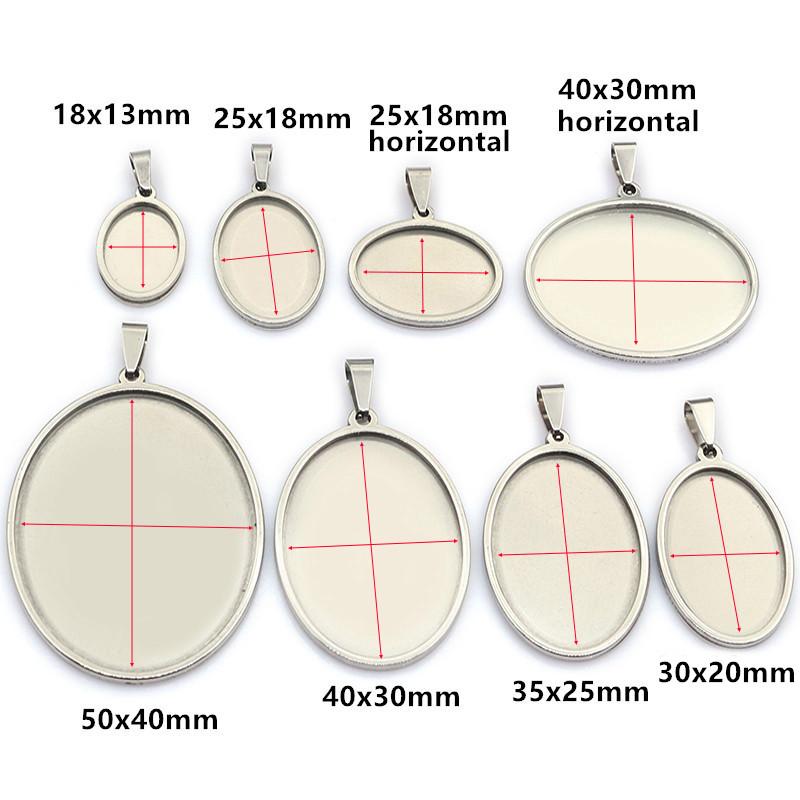 

5pcs Stainless Steel 18x25mm 30x40mm Oval Inner Size Pendant Cabochon Base Cameo Blank Setting Charm Tray for DIY Jewelry 13x18mm