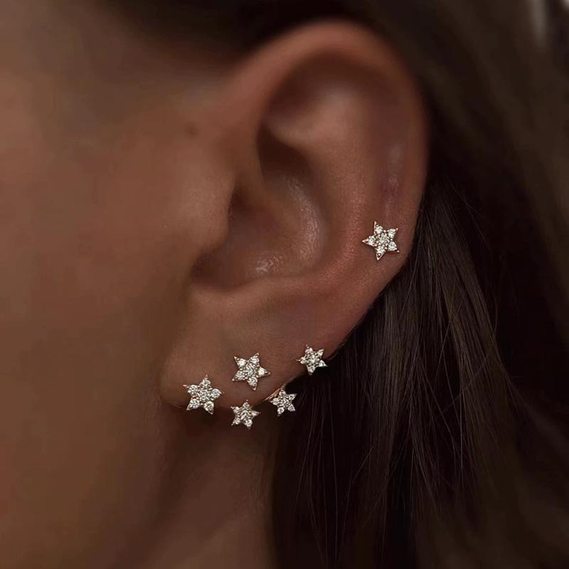 2026 New Luxury Crystal Zircon Star Stud Earrings for Women Exquisite Metal Pentagram Charms Earrings Fashion Engagement Jewelry