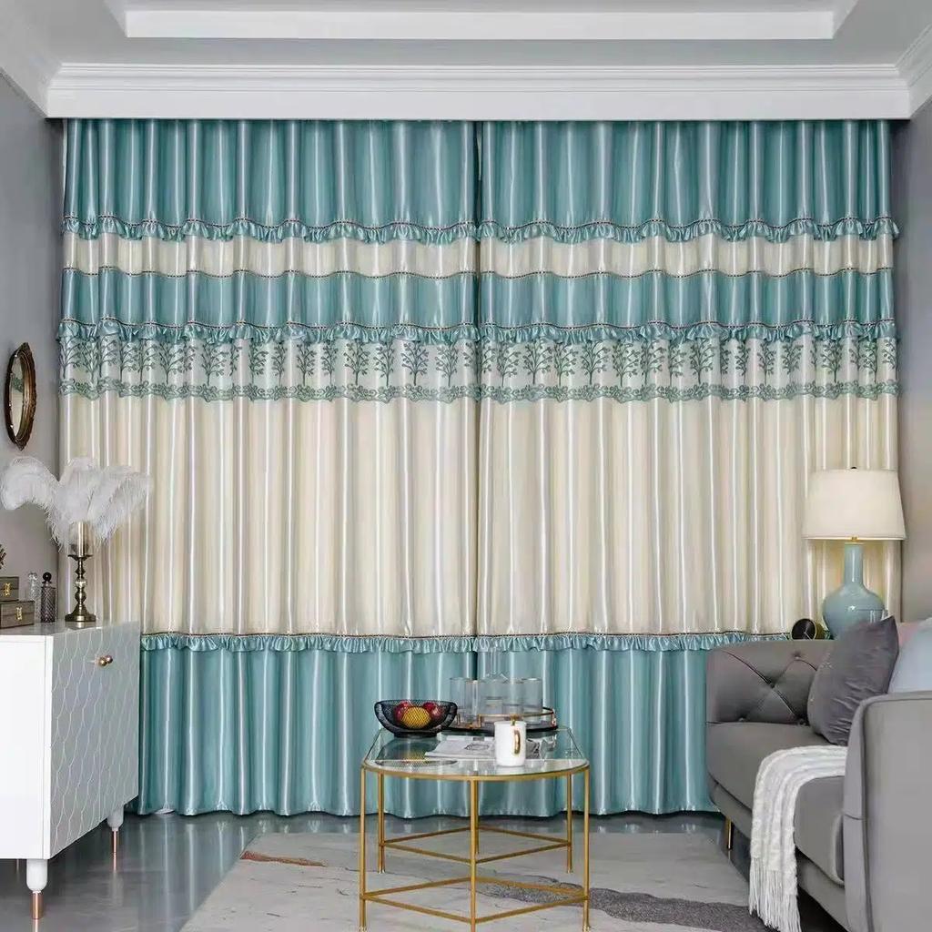 2PCS Embossed Lace Blackout Cortinas Quarto Sala de estar Varanda Bordado Sombra Perfurado Cortinas