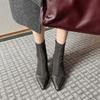 7CM Pointed Toe Chunky Heel Ankle Boots Women Slim Fit Back Zip Fall Winter