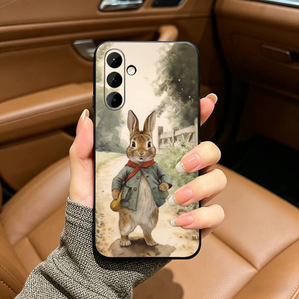 Cute R-Rabbit P-Peter Black Soft Silicone Phone Case for Samsung Galaxy A73, A71, A72, A70, A53, A52, A51