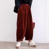 Retro Corduroy Lantern Pants with Ribbed Texture - Literary Style