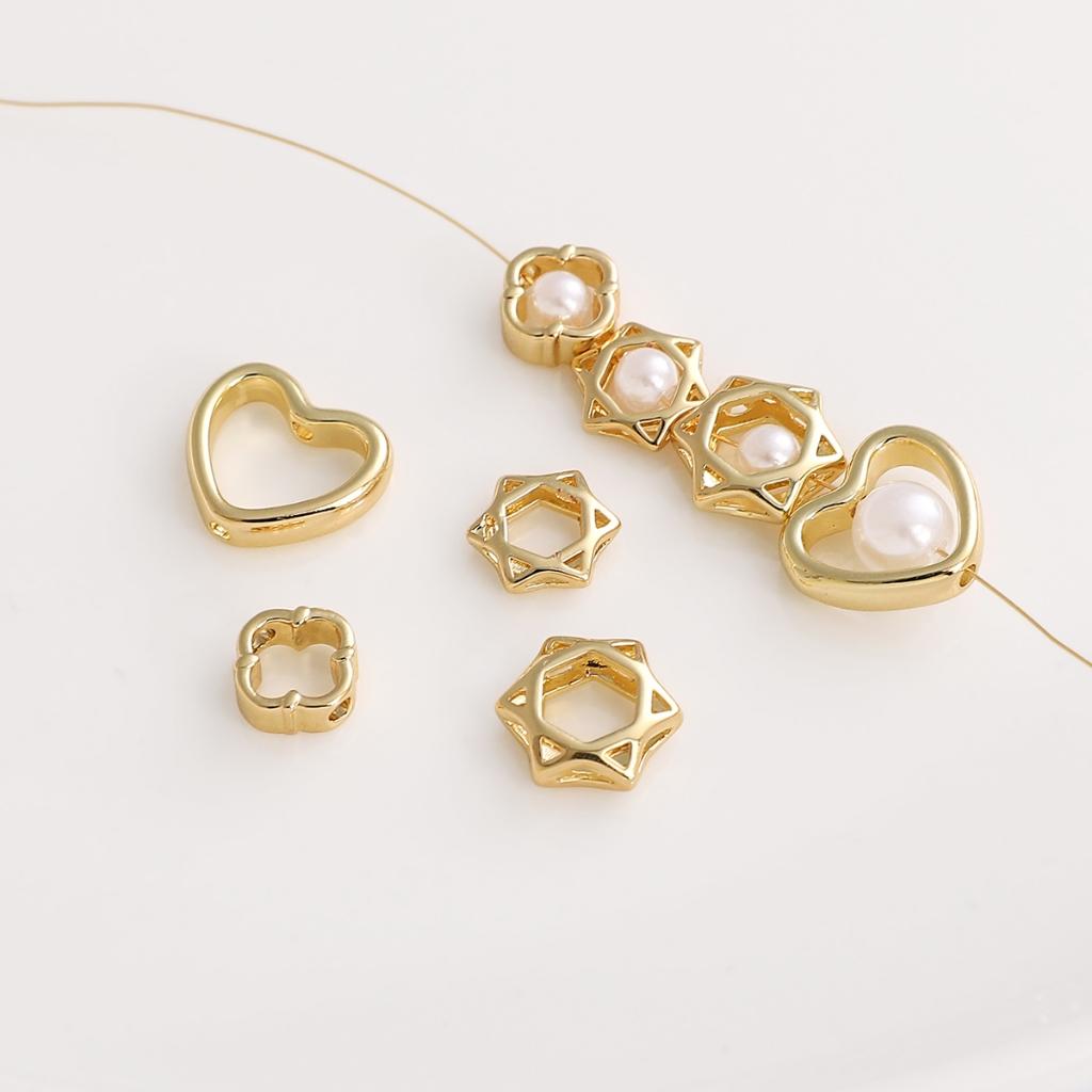 Six-pointed Star Bead Ring Peach Heart Beads Jewelry Spacer Beads 14kGold-plated Accessories DIY Handmade 1pc