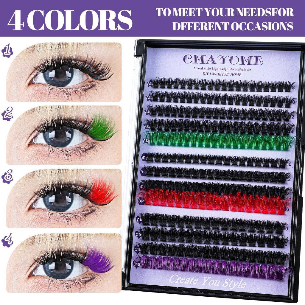 Dense Single Cluster D Song False Eyelashes Set 8-16Mmdiy Segmented Colored Multi-Haired Eyelashes