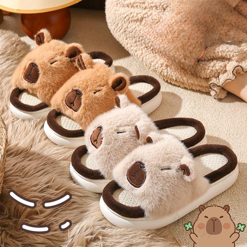 Fashion Women Home Slippers Capybara Cute Cartoon Comfortable Anti Slip Platform Ladies Summer Indoor Slipper Fashionable Linen Slippers