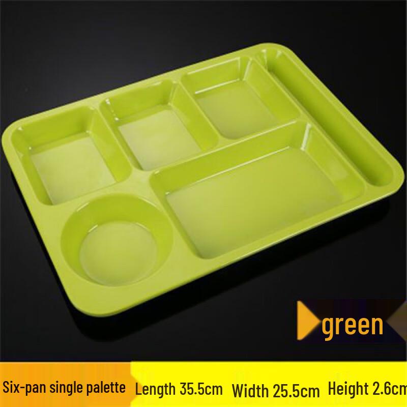 Commercial Melamine Six-Compartment Fast Food Tray Green, 10-pack