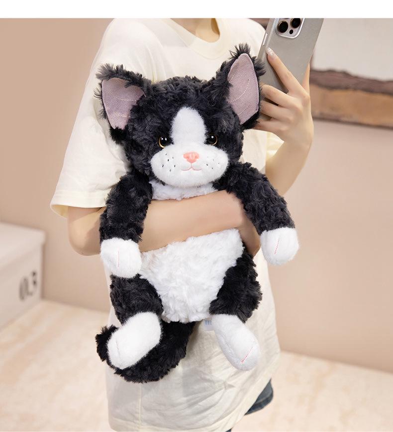 Adorable Striped Cat Plush Desk Companion - Black & White Figurine Soothing Doll for Children’s Birthday Gift