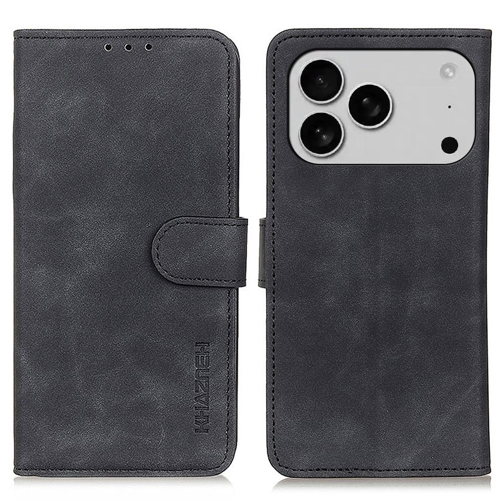 

KHAZNEH For iPhone 17 Pro Max Case PU Leather Retro Texture Phone Cover Black