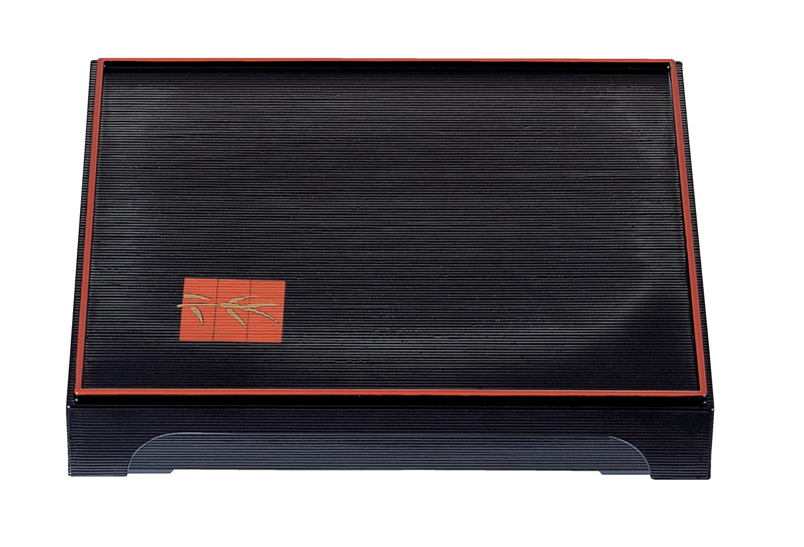 Wakaizumi Lacquerware Long Bento Box with Sensuji Shokado Young Bamboo with Vermilion and Black A-11-inch Design, Pattern, Gourd-shaped Divider, чёрный