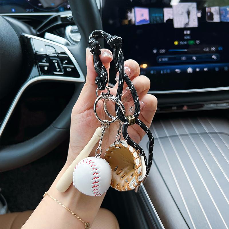 Personalized and creative baseball keychain, simple car keychain, handmade rope, bag pendant, keyring, hanging accessory, gift
