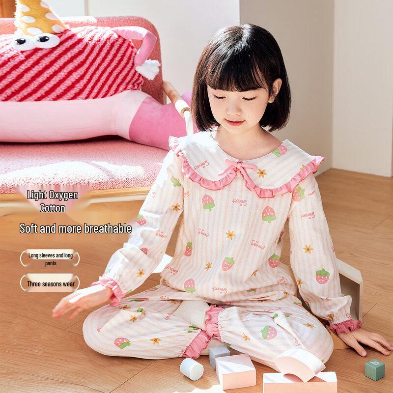 Девочковый комплект пижамы из чистого хлопка с длинным рукавом 170