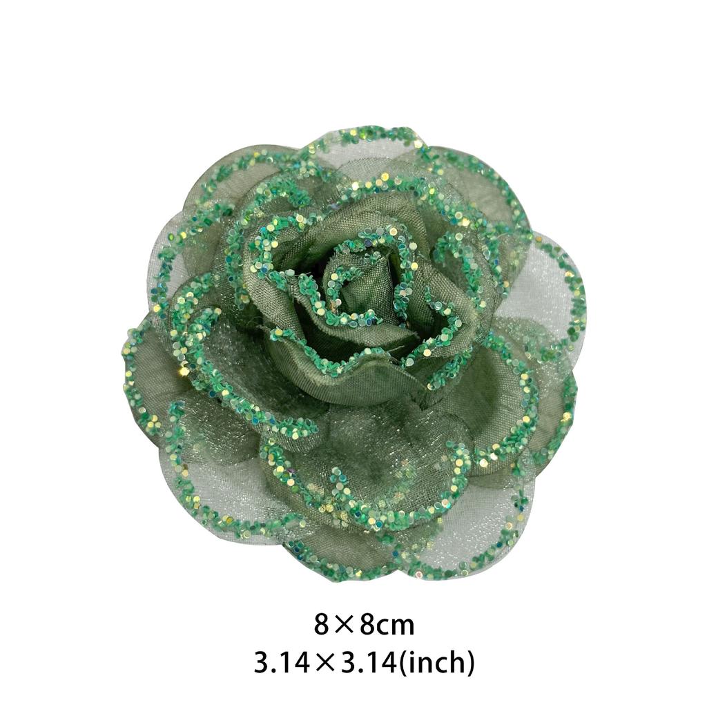 8Cm Green Dusted Camellia Rose Flower Decoration Handmade Headgear Hair Accessories Clothing Accessories Diy